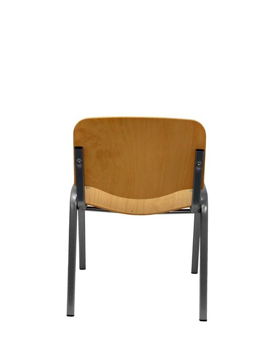 Modelo Iso wood - Pack de 4 sillas confidente ergonómica, apilable, multiusos y estructura en color gris - Asiento y respaldo de madera lacada de color haya