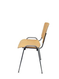 Modelo Iso wood - Pack de 4 sillas confidente ergonómica, apilable, multiusos y estructura en color gris - Asiento y respaldo de madera lacada de color haya