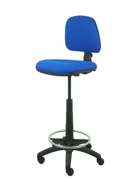 Modelo Isso - Taburete ergonómico giratorio y regulable en altura con aro reposapiés cromado (INCLUIDO)  Asiento y respaldo tapizados en tejido bali color azul.
