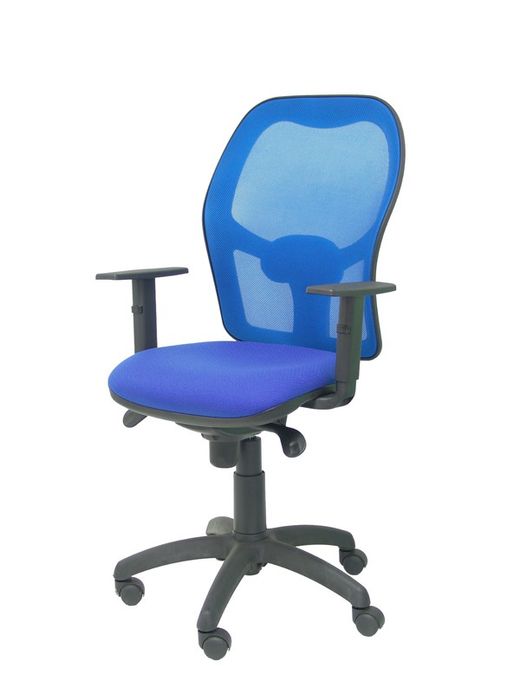 Modelo Jorquera - Silla de oficina ergonómica con mecanismo sincro, brazos regulables y ajustable en altura - Respaldo de malla transpirable en color azul y asiento tapizados en tejido BALI color azul