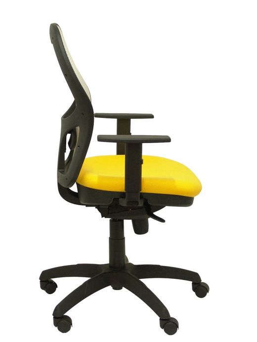 Modelo Jorquera - Silla de oficina ergonómica con mecanismo sincro, brazos regulables y ajustable en altura - Respaldo de malla transpirable en color blanco y asiento tapizados en tejido BALI color amarillo