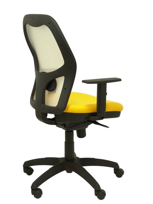 Modelo Jorquera - Silla de oficina ergonómica con mecanismo sincro, brazos regulables y ajustable en altura - Respaldo de malla transpirable en color blanco y asiento tapizados en tejido BALI color amarillo