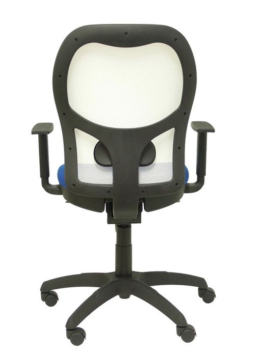 Modelo Jorquera - Silla de oficina ergonómica con mecanismo sincro, brazos regulables y ajustable en altura - Respaldo de malla transpirable en color blanco y asiento tapizados en tejido BALI color azul