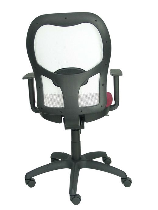 Modelo Jorquera - Silla de oficina ergonómica con mecanismo sincro, brazos regulables y ajustable en altura - Respaldo de malla transpirable en color blanco y asiento tapizados en tejido BALI color granate