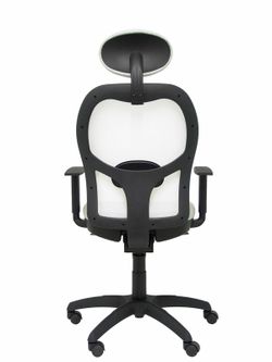 Modelo Jorquera - Silla de oficina ergonómica con mecanismo sincro, brazos regulables y ajustable en altura  Respaldo de malla transpirable en color blanco y asiento tapizados en tejido BALI color gris claro (CON CABECERO)