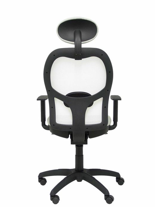 Modelo Jorquera - Silla de oficina ergonómica con mecanismo sincro, brazos regulables y ajustable en altura  Respaldo de malla transpirable en color blanco y asiento tapizados en tejido BALI color gris claro (CON CABECERO)