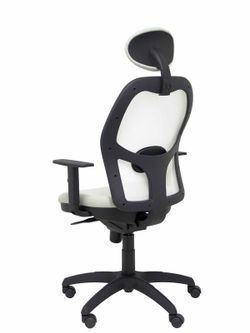 Modelo Jorquera - Silla de oficina ergonómica con mecanismo sincro, brazos regulables y ajustable en altura  Respaldo de malla transpirable en color blanco y asiento tapizados en tejido BALI color gris claro (CON CABECERO)