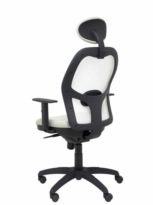 Modelo Jorquera - Silla de oficina ergonómica con mecanismo sincro, brazos regulables y ajustable en altura  Respaldo de malla transpirable en color blanco y asiento tapizados en tejido BALI color gris claro (CON CABECERO)