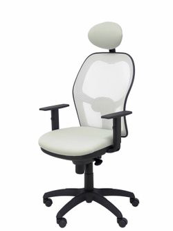 Modelo Jorquera - Silla de oficina ergonómica con mecanismo sincro, brazos regulables y ajustable en altura  Respaldo de malla transpirable en color blanco y asiento tapizados en tejido BALI color gris claro (CON CABECERO)