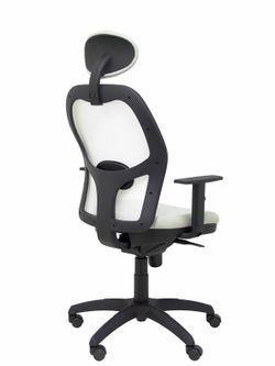 Modelo Jorquera - Silla de oficina ergonómica con mecanismo sincro, brazos regulables y ajustable en altura  Respaldo de malla transpirable en color blanco y asiento tapizados en tejido BALI color gris claro (CON CABECERO)
