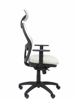 Modelo Jorquera - Silla de oficina ergonómica con mecanismo sincro, brazos regulables y ajustable en altura  Respaldo de malla transpirable en color blanco y asiento tapizados en tejido BALI color gris claro (CON CABECERO)