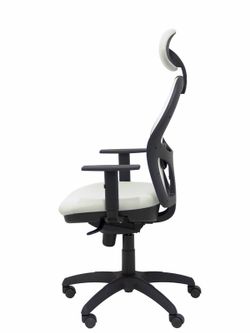 Modelo Jorquera - Silla de oficina ergonómica con mecanismo sincro, brazos regulables y ajustable en altura  Respaldo de malla transpirable en color blanco y asiento tapizados en tejido BALI color gris claro (CON CABECERO)
