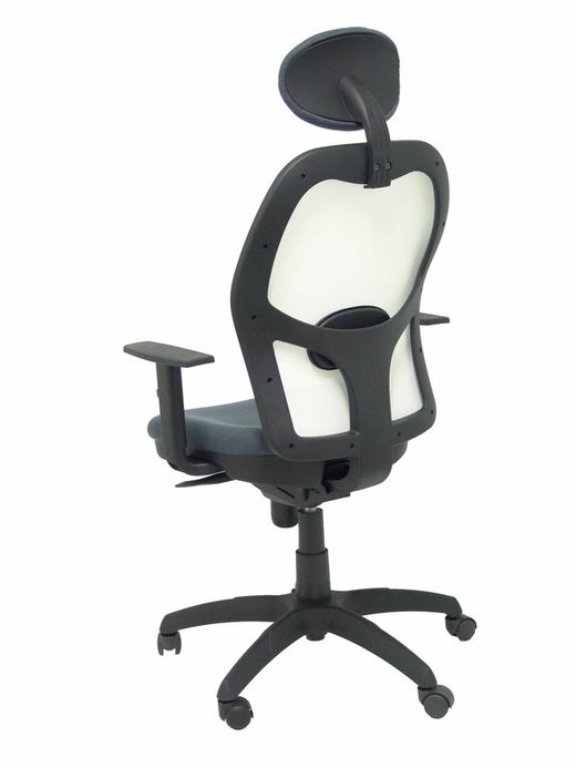 Modelo Jorquera - Silla de oficina ergonómica con mecanismo sincro, brazos regulables y ajustable en altura  Respaldo de malla transpirable en color blanco y asiento tapizados en tejido BALI color gris oscuro (CON CABECERO)