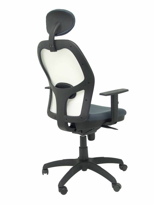 Modelo Jorquera - Silla de oficina ergonómica con mecanismo sincro, brazos regulables y ajustable en altura  Respaldo de malla transpirable en color blanco y asiento tapizados en tejido BALI color gris oscuro (CON CABECERO)