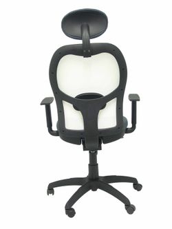 Modelo Jorquera - Silla de oficina ergonómica con mecanismo sincro, brazos regulables y ajustable en altura  Respaldo de malla transpirable en color blanco y asiento tapizados en tejido BALI color gris oscuro (CON CABECERO)