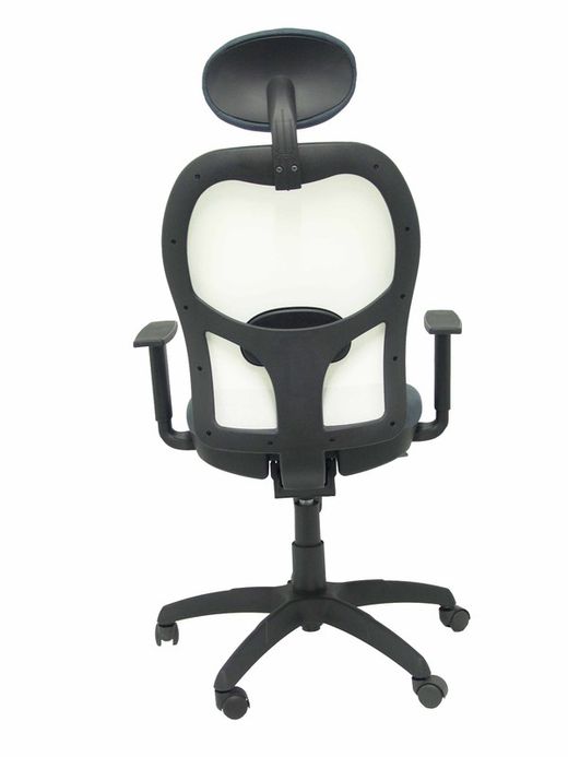 Modelo Jorquera - Silla de oficina ergonómica con mecanismo sincro, brazos regulables y ajustable en altura  Respaldo de malla transpirable en color blanco y asiento tapizados en tejido BALI color gris oscuro (CON CABECERO)