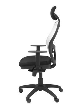 Modelo Jorquera - Silla de oficina ergonómica con mecanismo sincro, brazos regulables y ajustable en altura  Respaldo de malla transpirable en color blanco y asiento tapizados en tejido BALI color negro (CON CABECERO)