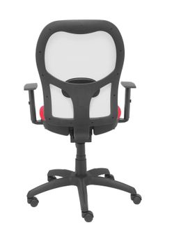 Modelo Jorquera - Silla de oficina ergonómica con mecanismo sincro, brazos regulables y ajustable en altura - Respaldo de malla transpirable en color blanco y asiento tapizados en tejido BALI color rojo