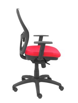 Modelo Jorquera - Silla de oficina ergonómica con mecanismo sincro, brazos regulables y ajustable en altura - Respaldo de malla transpirable en color blanco y asiento tapizados en tejido BALI color rojo