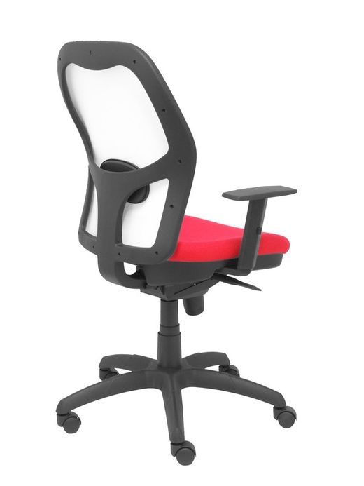Modelo Jorquera - Silla de oficina ergonómica con mecanismo sincro, brazos regulables y ajustable en altura - Respaldo de malla transpirable en color blanco y asiento tapizados en tejido BALI color rojo