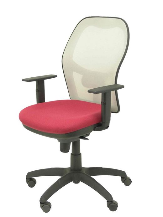 Modelo Jorquera - Silla de oficina ergonómica con mecanismo sincro, brazos regulables y ajustable en altura - Respaldo de malla transpirable en color gris y asiento tapizados en tejido BALI color granate