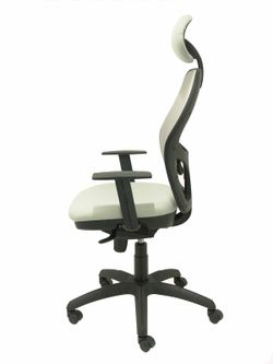 Modelo Jorquera - Silla de oficina ergonómica con mecanismo sincro, brazos regulables y ajustable en altura  Respaldo de malla transpirable en color gris y asiento tapizados en tejido BALI color gris claro (CON CABECERO)