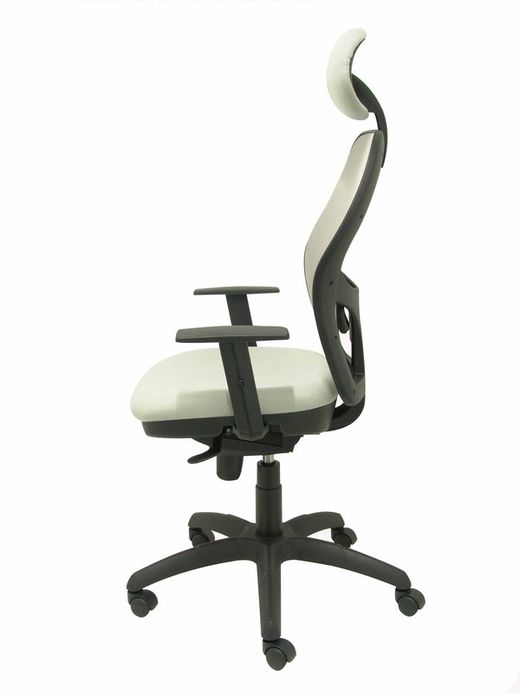Modelo Jorquera - Silla de oficina ergonómica con mecanismo sincro, brazos regulables y ajustable en altura  Respaldo de malla transpirable en color gris y asiento tapizados en tejido BALI color gris claro (CON CABECERO)