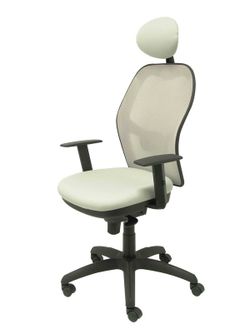 Modelo Jorquera - Silla de oficina ergonómica con mecanismo sincro, brazos regulables y ajustable en altura  Respaldo de malla transpirable en color gris y asiento tapizados en tejido BALI color gris claro (CON CABECERO)
