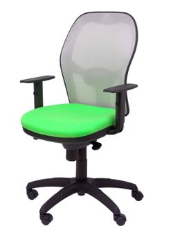 Modelo Jorquera - Silla de oficina ergonómica con mecanismo sincro, brazos regulables y ajustable en altura - Respaldo de malla transpirable en color gris y asiento tapizados en tejido BALI color pistacho