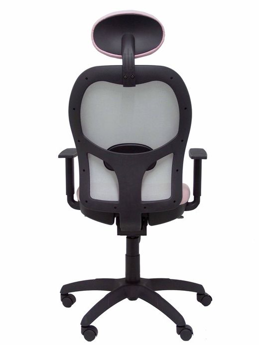 Modelo Jorquera - Silla de oficina ergonómica con mecanismo sincro, brazos regulables y ajustable en altura  Respaldo de malla transpirable en color gris y asiento tapizados en tejido BALI color rosa pálido (CON CABECERO)