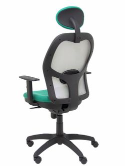 Modelo Jorquera - Silla de oficina ergonómica con mecanismo sincro, brazos regulables y ajustable en altura  Respaldo de malla transpirable en color gris y asiento tapizados en tejido BALI color verde esmeralda (CON CABECERO)