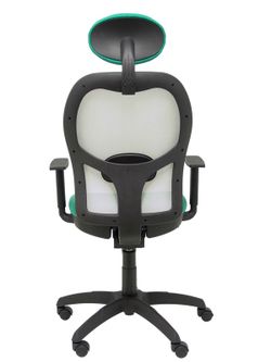 Modelo Jorquera - Silla de oficina ergonómica con mecanismo sincro, brazos regulables y ajustable en altura  Respaldo de malla transpirable en color gris y asiento tapizados en tejido BALI color verde esmeralda (CON CABECERO)