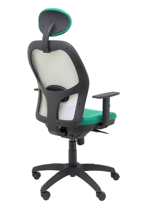 Modelo Jorquera - Silla de oficina ergonómica con mecanismo sincro, brazos regulables y ajustable en altura  Respaldo de malla transpirable en color gris y asiento tapizados en tejido BALI color verde esmeralda (CON CABECERO)