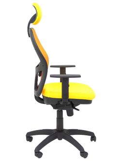 Modelo Jorquera - Silla de oficina ergonómica con mecanismo sincro, brazos regulables y ajustable en altura  Respaldo de malla transpirable en color naranja y asiento tapizados en tejido BALI color amarillo (CON CABECERO)