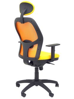 Modelo Jorquera - Silla de oficina ergonómica con mecanismo sincro, brazos regulables y ajustable en altura  Respaldo de malla transpirable en color naranja y asiento tapizados en tejido BALI color amarillo (CON CABECERO)