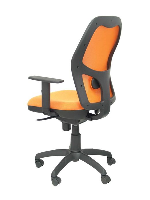 Modelo Jorquera - Silla de oficina ergonómica con mecanismo sincro, brazos regulables y ajustable en altura - Respaldo de malla transpirable en color naranja y asiento tapizados en tejido BALI color naranja