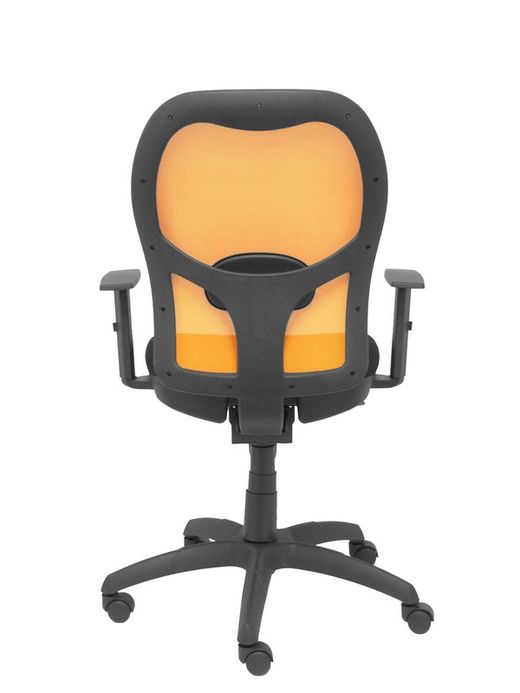 Modelo Jorquera - Silla de oficina ergonómica con mecanismo sincro, brazos regulables y ajustable en altura - Respaldo de malla transpirable en color naranja y asiento tapizados en tejido BALI color negro