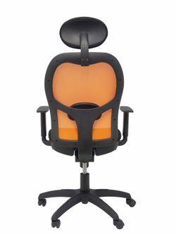 Modelo Jorquera - Silla de oficina ergonómica con mecanismo sincro, brazos regulables y ajustable en altura  Respaldo de malla transpirable en color naranja y asiento tapizados en tejido BALI color negro (CON CABECERO)
