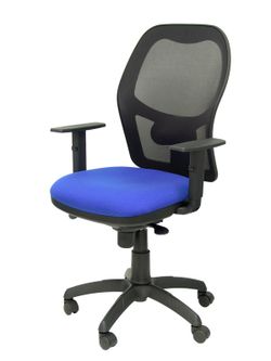 Modelo Jorquera - Silla de oficina ergonómica con mecanismo sincro, brazos regulables y ajustable en altura - Respaldo de malla transpirable en color negro y asiento tapizados en tejido BALI color azul