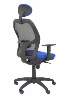 Modelo Jorquera - Silla de oficina ergonómica con mecanismo sincro, brazos regulables y ajustable en altura  Respaldo de malla transpirable en color negro y asiento tapizados en tejido BALI color azul (CON CABECERO)