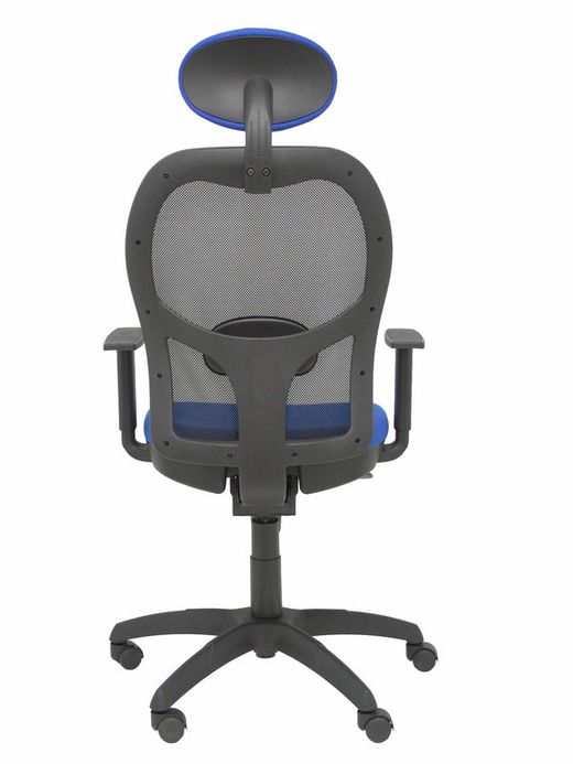 Modelo Jorquera - Silla de oficina ergonómica con mecanismo sincro, brazos regulables y ajustable en altura  Respaldo de malla transpirable en color negro y asiento tapizados en tejido BALI color azul (CON CABECERO)