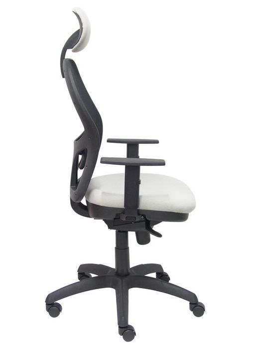 Modelo Jorquera - Silla de oficina ergonómica con mecanismo sincro, brazos regulables y ajustable en altura  Respaldo de malla transpirable en color negro y asiento tapizados en tejido BALI color gris claro (CON CABECERO)
