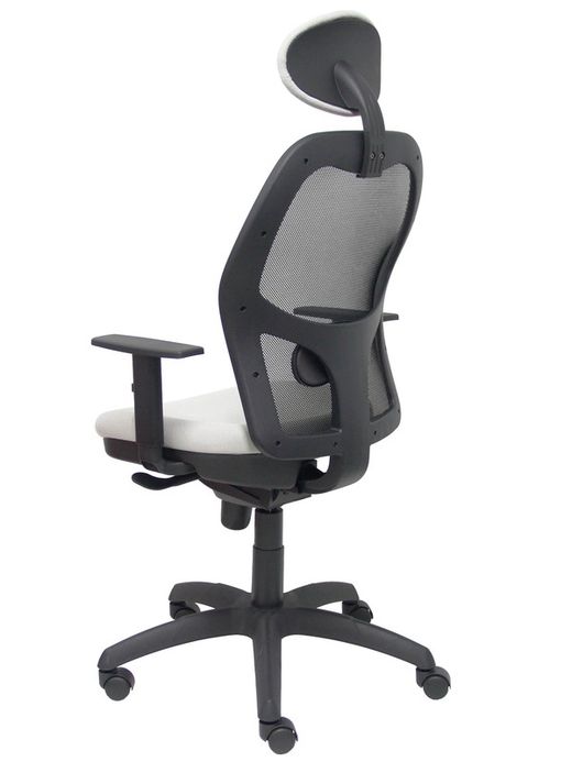 Modelo Jorquera - Silla de oficina ergonómica con mecanismo sincro, brazos regulables y ajustable en altura  Respaldo de malla transpirable en color negro y asiento tapizados en tejido BALI color gris claro (CON CABECERO)