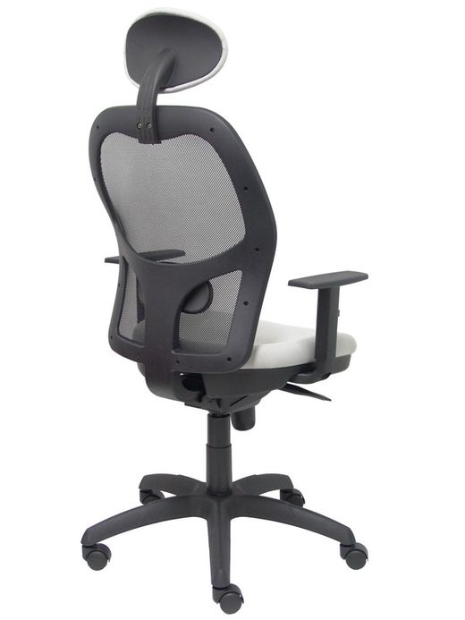 Modelo Jorquera - Silla de oficina ergonómica con mecanismo sincro, brazos regulables y ajustable en altura  Respaldo de malla transpirable en color negro y asiento tapizados en tejido BALI color gris claro (CON CABECERO)