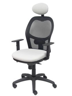 Modelo Jorquera - Silla de oficina ergonómica con mecanismo sincro, brazos regulables y ajustable en altura  Respaldo de malla transpirable en color negro y asiento tapizados en tejido BALI color gris claro (CON CABECERO)