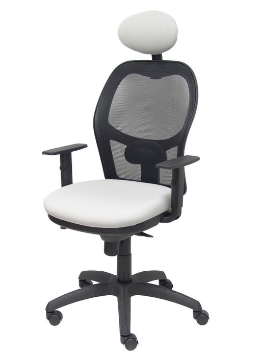 Modelo Jorquera - Silla de oficina ergonómica con mecanismo sincro, brazos regulables y ajustable en altura  Respaldo de malla transpirable en color negro y asiento tapizados en tejido BALI color gris claro (CON CABECERO)
