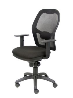 Modelo Jorquera - Silla de oficina ergonómica con mecanismo sincro, brazos regulables y ajustable en altura - Respaldo de malla transpirable en color negro y asiento tapizados en tejido BALI color negro