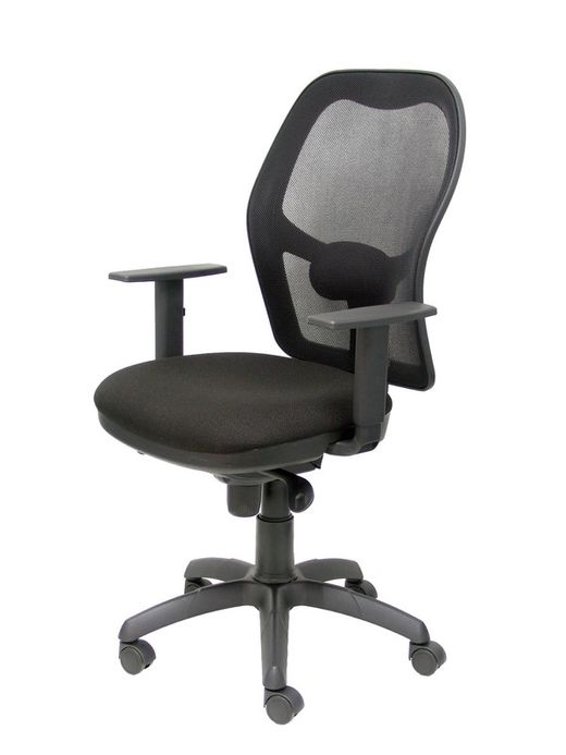 Modelo Jorquera - Silla de oficina ergonómica con mecanismo sincro, brazos regulables y ajustable en altura - Respaldo de malla transpirable en color negro y asiento tapizados en tejido BALI color negro