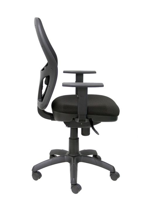 Modelo Jorquera - Silla de oficina ergonómica con mecanismo sincro, brazos regulables y ajustable en altura - Respaldo de malla transpirable en color negro y asiento tapizados en tejido BALI color negro