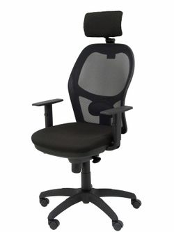 Modelo Jorquera - Silla de oficina ergonómica con mecanismo sincro, brazos regulables y ajustable en altura - Respaldo de malla transpirable en color negro y asiento tapizados en tejido BALI color negro